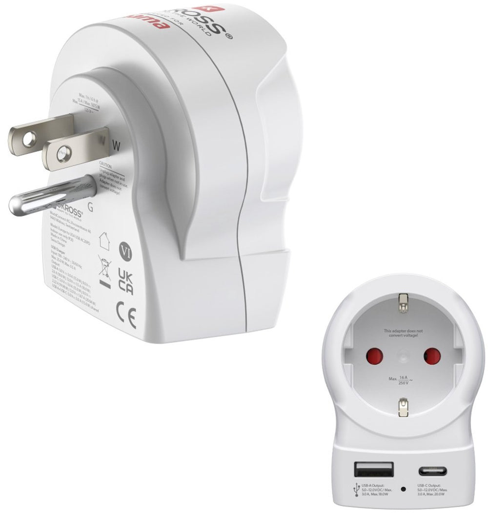 Hama reisstekker - eur (type e,f) naar usa (type b) - 1x usb-a, 1x usb-c pd - wit