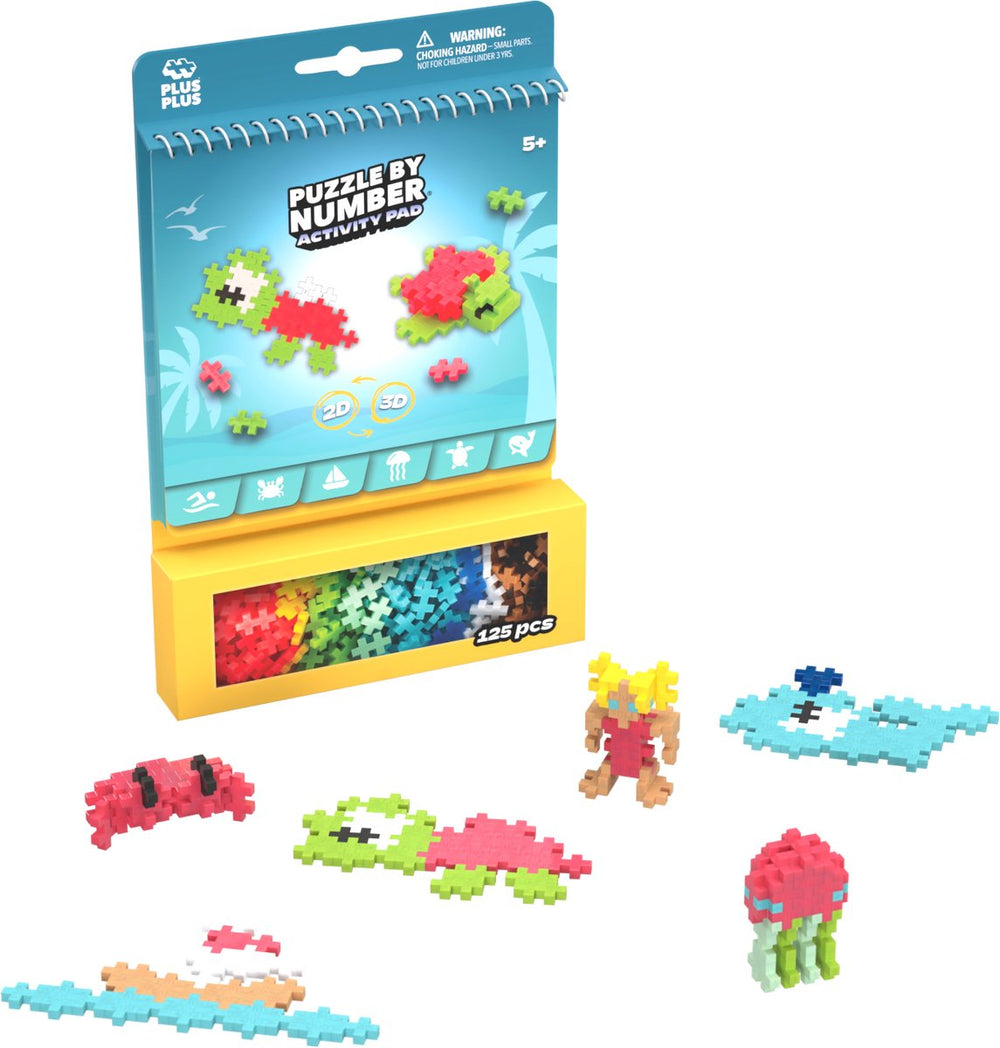 Plus-plus activity pad – puzzle by number - oceaan - 3991 - bouwspeelgoed en puzzel - constructiespeelgoed - set met bouwstenen - vanaf 5 jaar