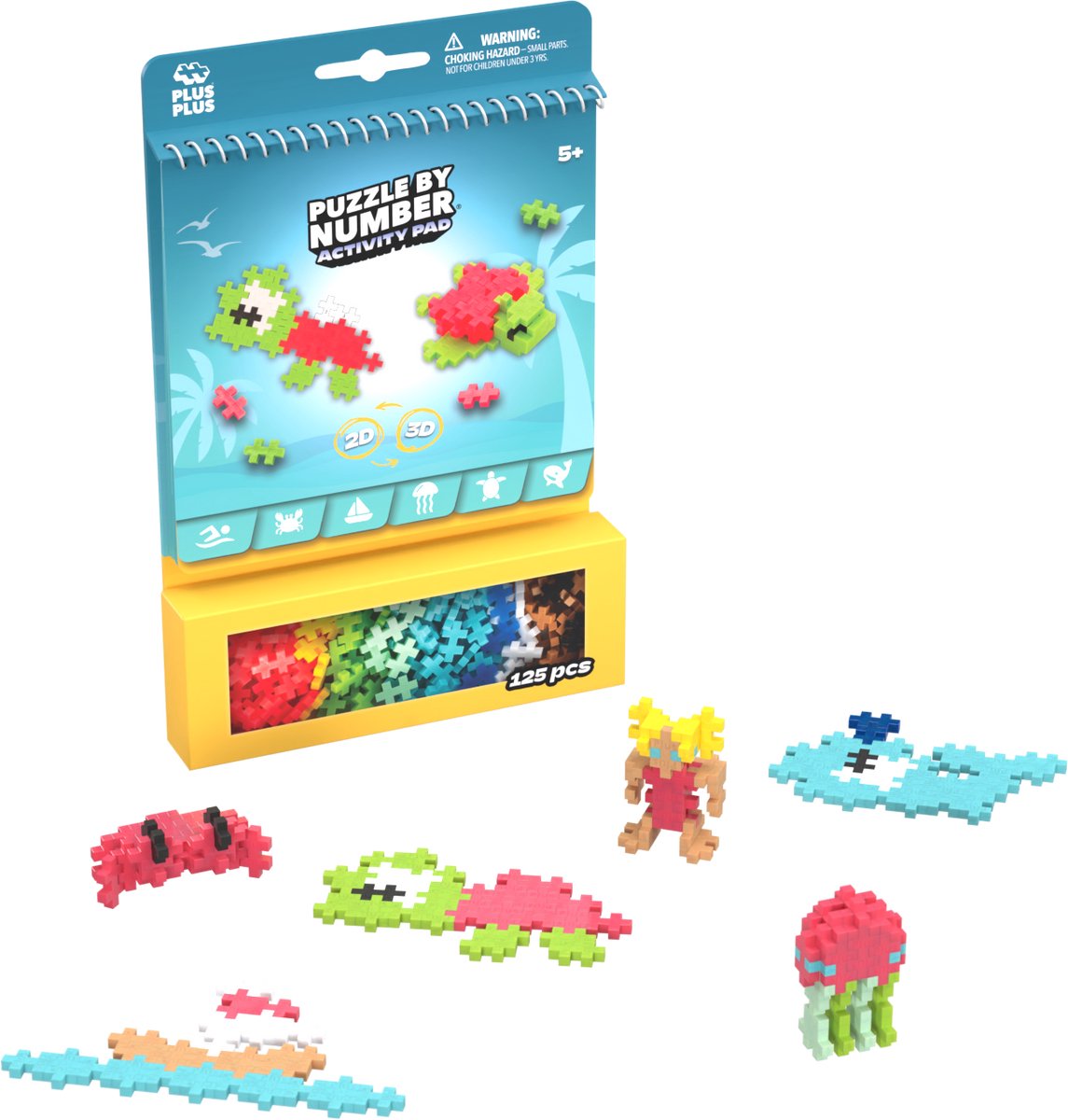 Plus-plus activity pad – puzzle by number - oceaan - 3991 - bouwspeelgoed en puzzel - constructiespeelgoed - set met bouwstenen - vanaf 5 jaar
