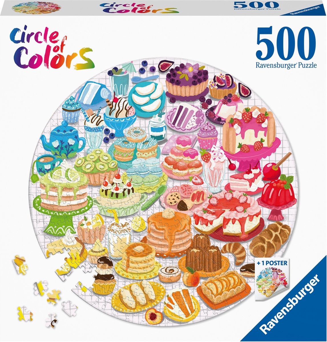 Ravensburger legpuzzel rond kleurencirkel desserts gebakjes, 500st.