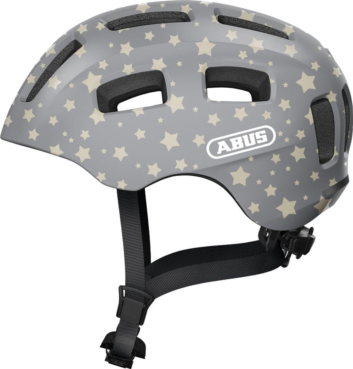 Abus fietshelm youn-i 2.0 - met licht voor kinderen, tieners en jongvolwassenen - voor meisjes en jongens - grijs met sterrenpatroon, maat s