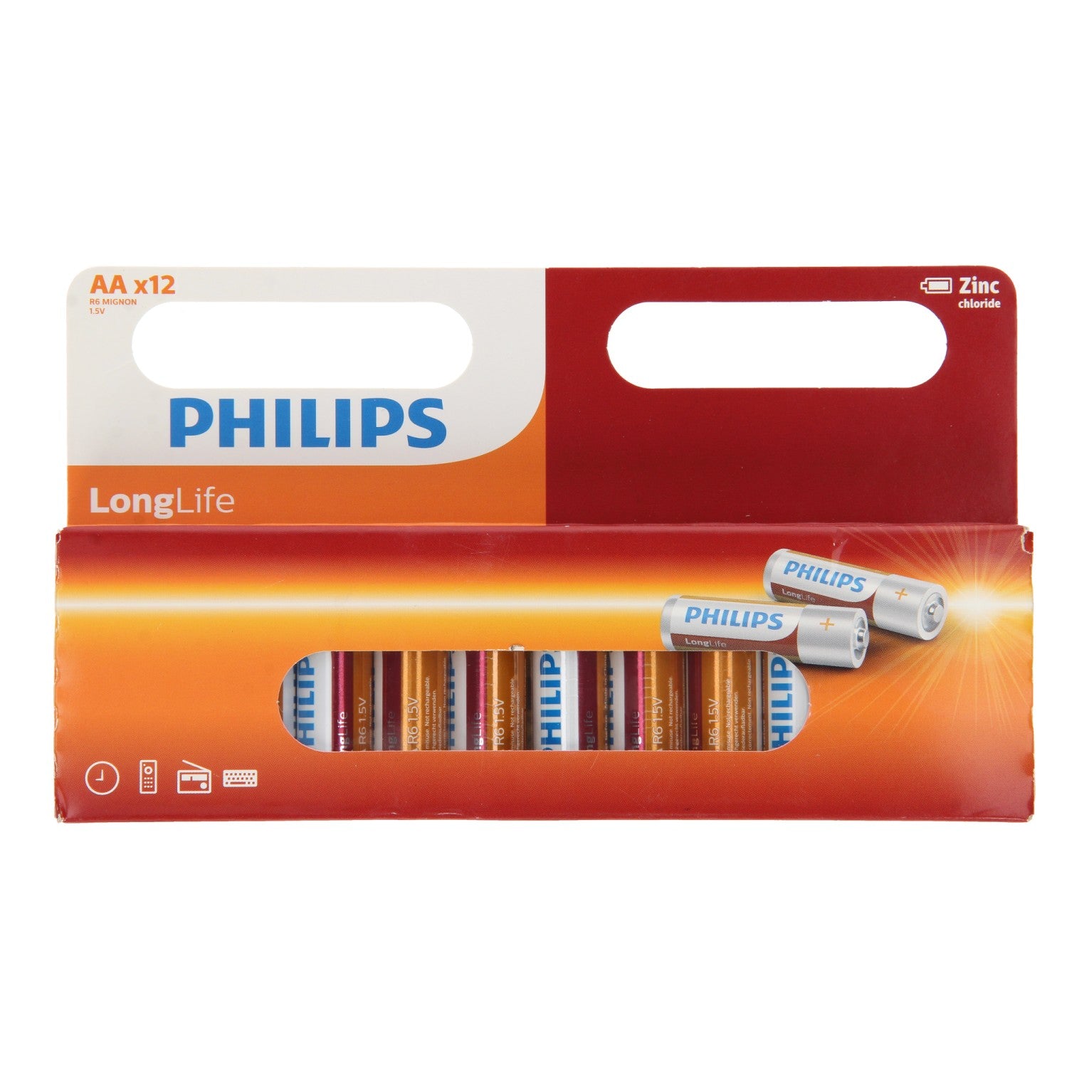 Philips longlife batterij zink aa r6, 12st.