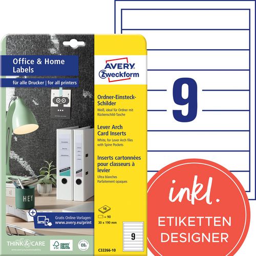 Inschuifetiketten avery c32266-10 30 x 190