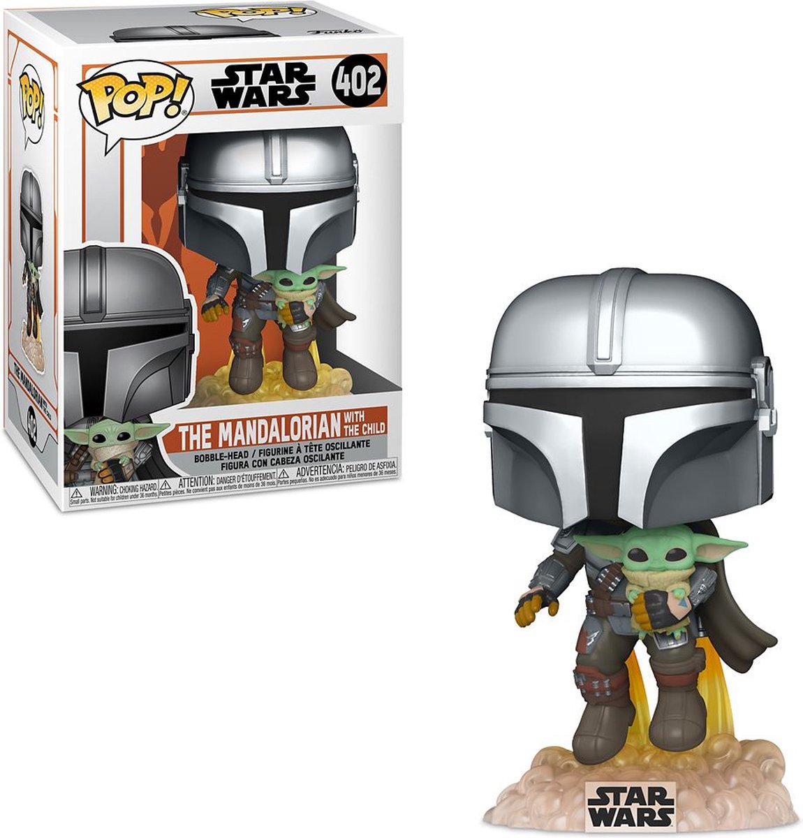 Funko pop star wars: the mandalorian flying with jetpack and child - pop