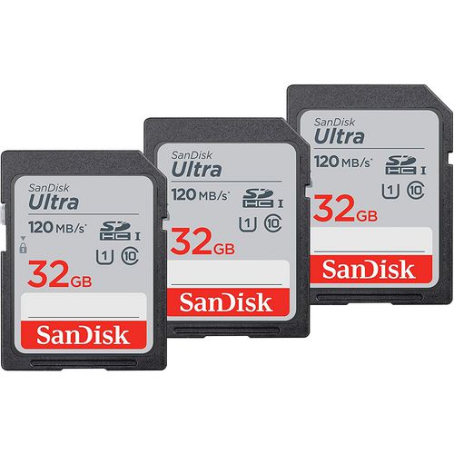 Sandisk ultra-geheugenkaart 32 gb sdhc uhs-i klasse 10 verpakking van 3 stuks