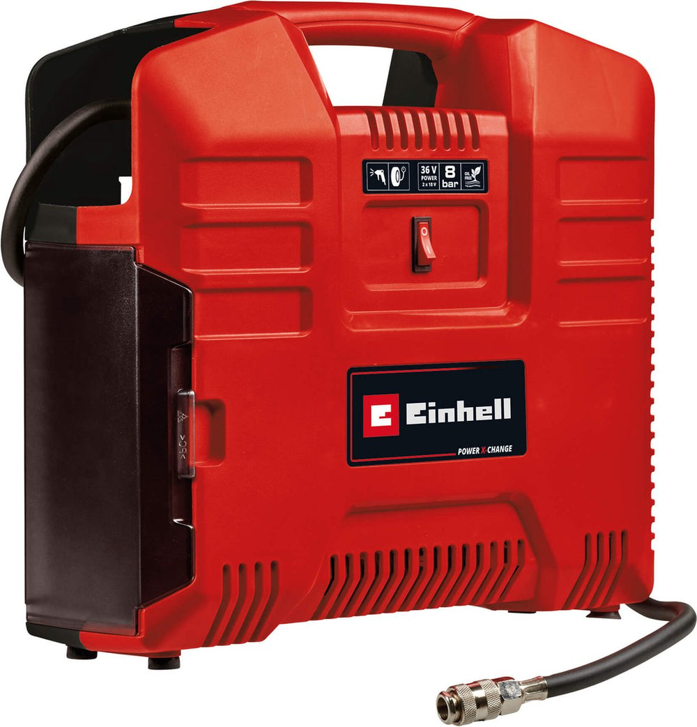 Einhell accu compressor te-ac 36 8 li of set solo - power x-change - 36 v li-ion - max. 8 bar - olievrij - zuigvermogen 130 l min - incl. 3-delige adapterset - excl. accu en lader