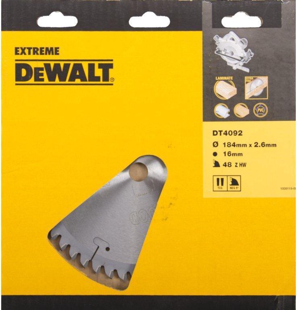 Dewalt cirkelzaagblad voor laminaat | extreme | ø 184mm asgat 16mm 48t - dt4092-qz