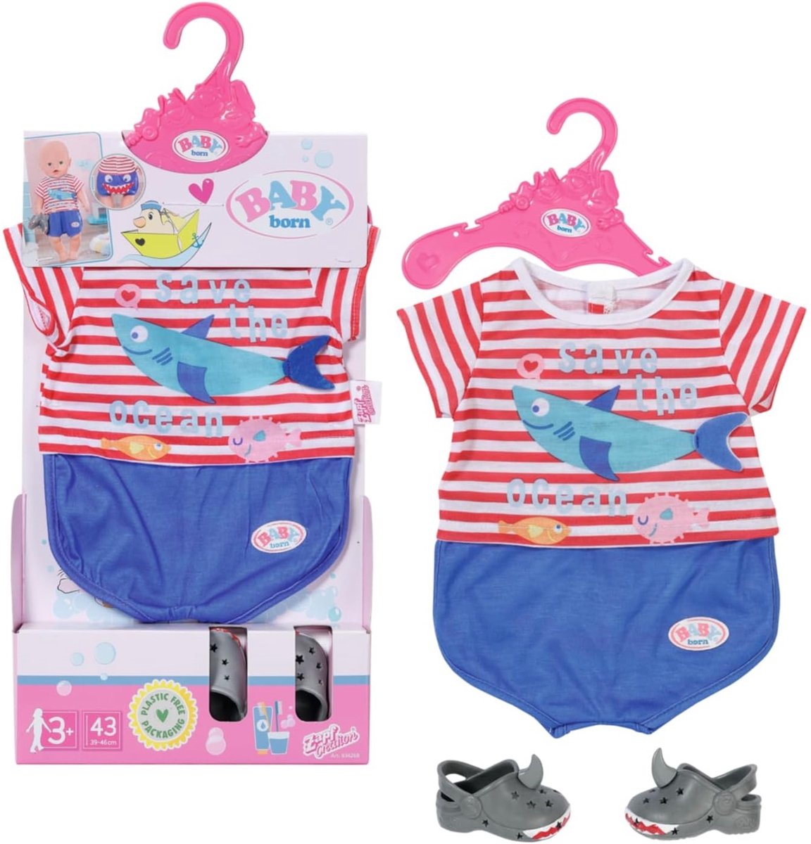 Baby born bad pyjama met schoenen - accessoires voor poppen tot 43cm - haaienthema