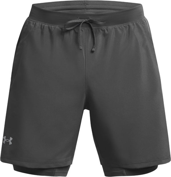 Under armour ua launch 7'' 2-in-1 shorts-gry heren sportbroek - castlerock - castlerock - reflecterend s