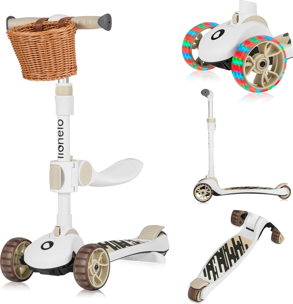 Lionelo franky - kinderstep 2in1 - led - 3 wielen - tot 50kg - fiets en scooter 2in1 - grote verlichte wielen  - speelgoedmandje