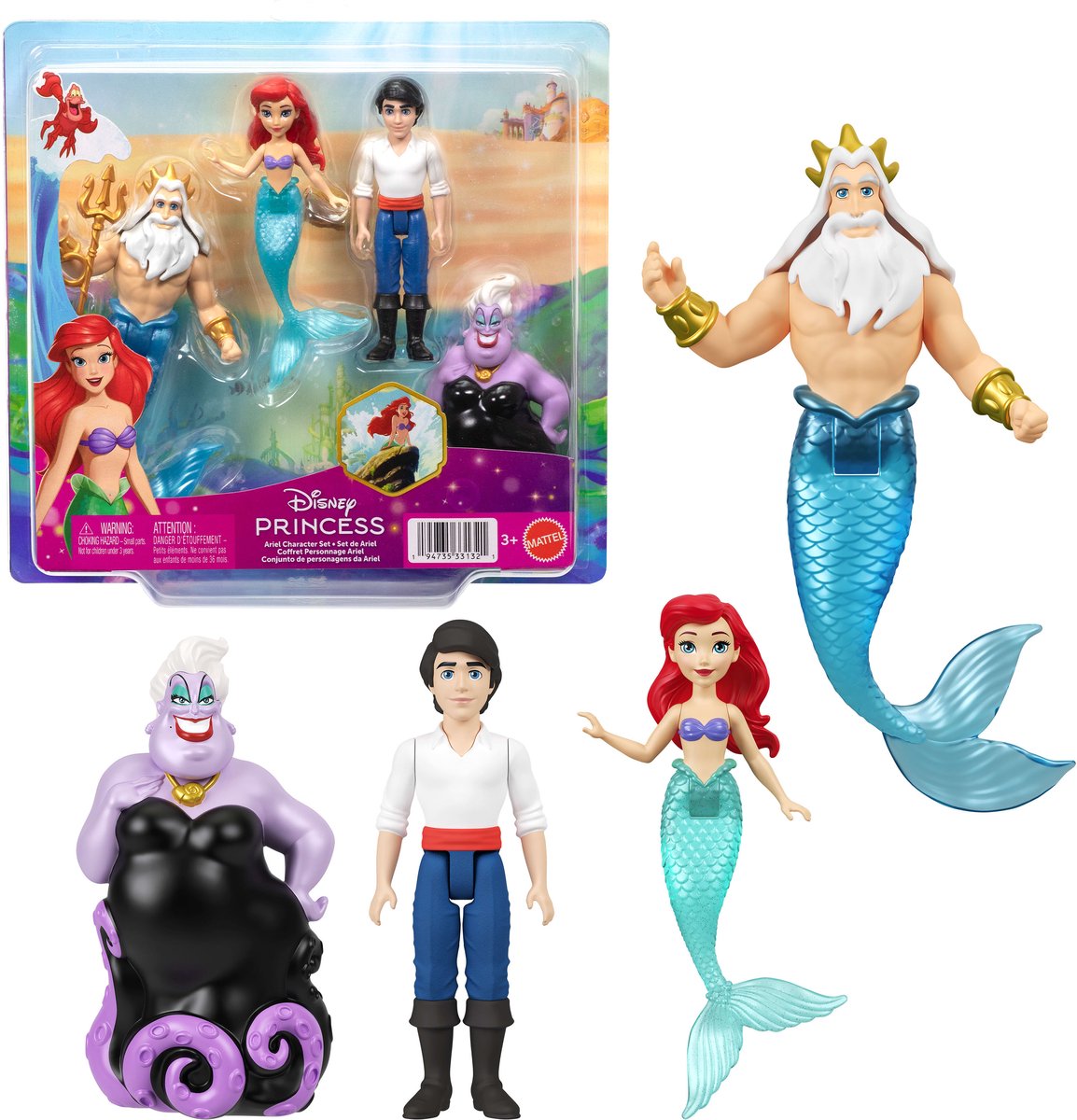 Mattel disney prinses ariël personageset met 4 kleine poppen