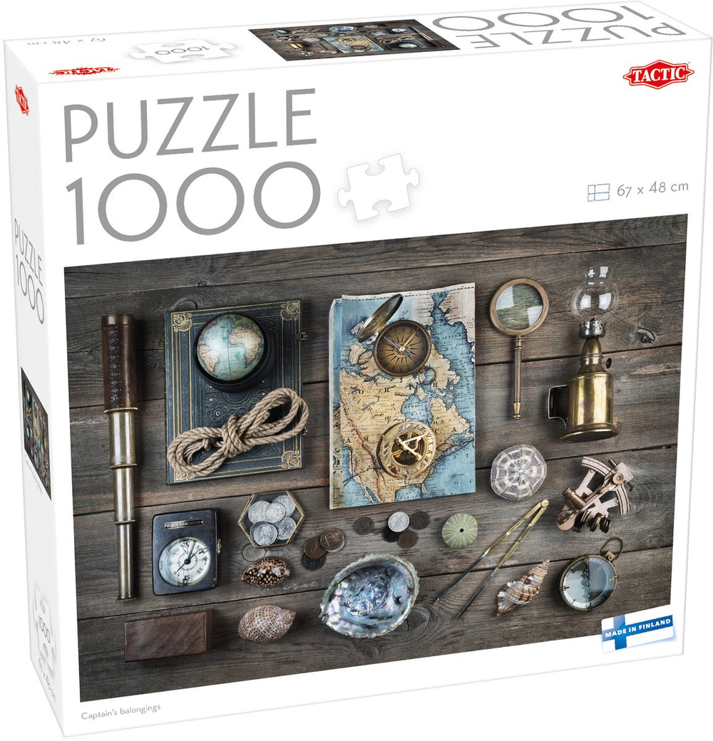Tactic captain’s belongings – puzzel – 1000 stukjes – maritieme ontdekkingsobjecten – vintage navigatie en avontuur – hoogwaardige scandinavische kwaliteit