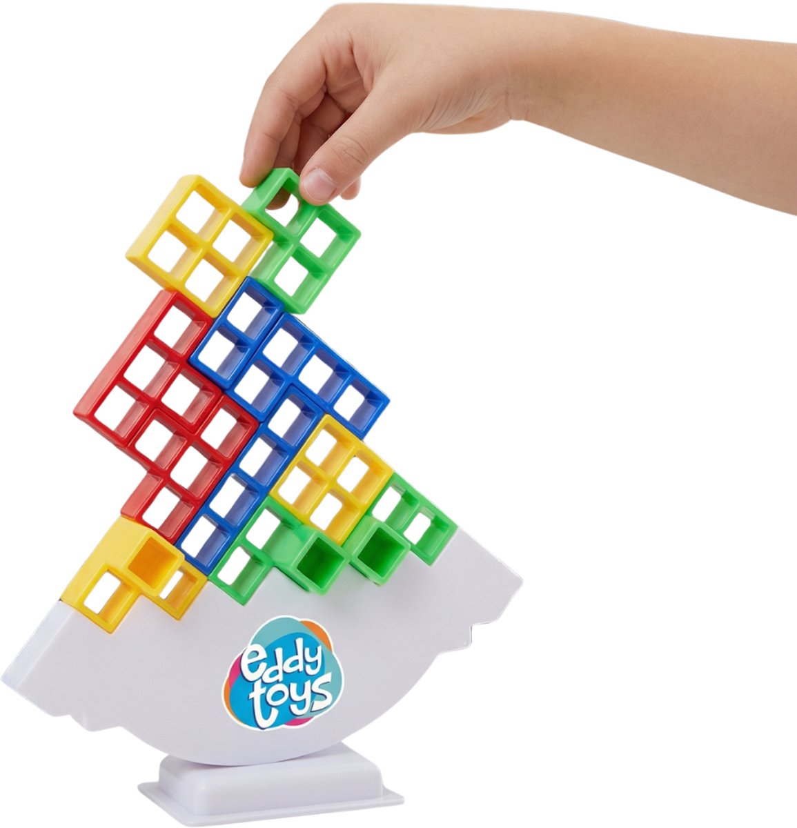Eddy toys balansspel 38 delig - balance game met wiebelende basis - inclusief 16 blokken en 22 commandokaarten - evenwichtsspel voor meerdere spelers - gezelschapsspel - item 00861
