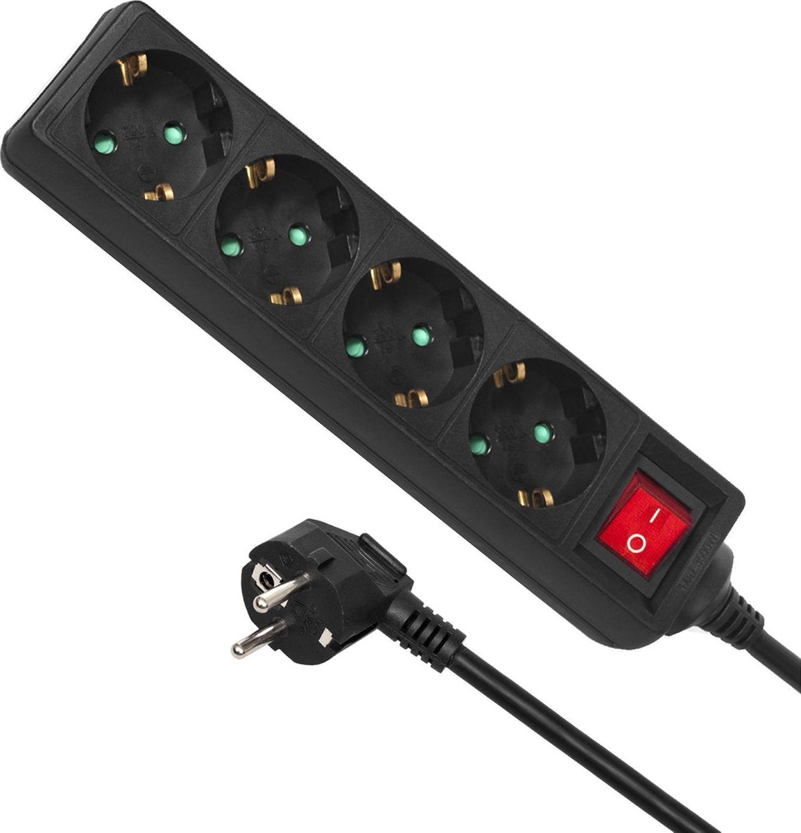 Maclean mce194g - stekkerdoos 4-voudig met randaarde - 5 m snoer verlengsnoer - zwart