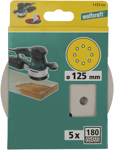 Wolfcraft hechtschuurschijven | lak verf | k180 | ø125 mm | 5 stuks - 1157000