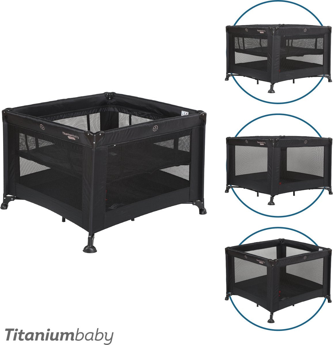 Titanium baby titaniumbaby opvouwbare box smart mason met verhoger 100x100 cm black inclusief draagtas