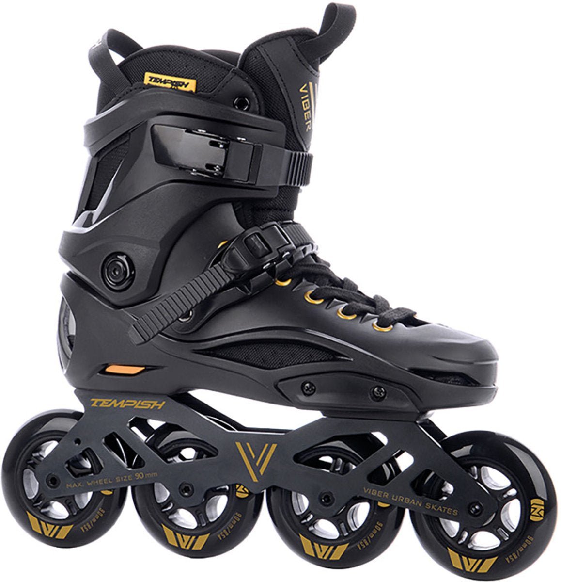 Tempish viber l.e. 90 skeelers volwassenen - 4x90mm wielen - fitness speed inline skates - zwart goud - maat 43