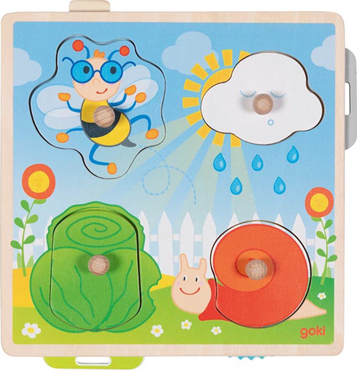 Goki houten achtergrondvormenpuzzel tuin, 4st.