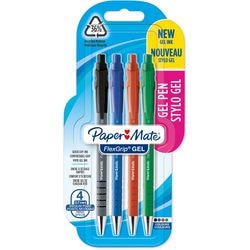 Paper mate flexgrip gelpennen | medium punt (0,7 mm) | zwarte, blauwe, rode en groene inkt | 4 stuks
