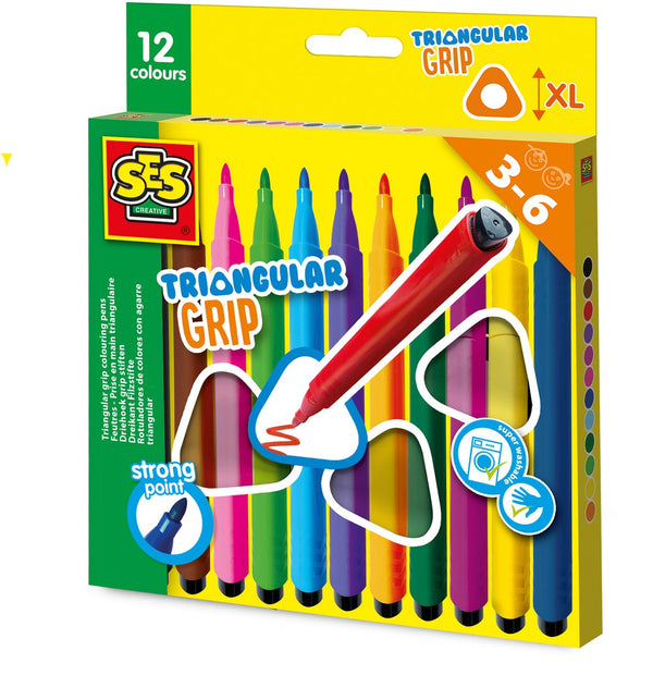 Ses creative – ik leer – driehoek grip stiften – 12 stiften – ergonomische grip – goed uitwasbaar – vanaf 3 jaar