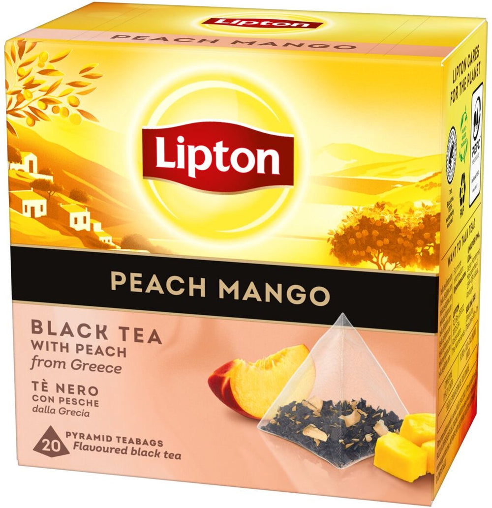 Lipton peach mango - 80 theezakjes piramid - zwarte thee perzik mango - 4 x 20 zakjes - voordeelverpakking