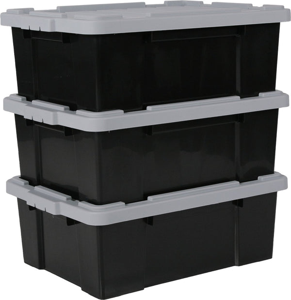 Iris powerbox opbergbox - 43l - kunststof - zwart grijs - set van 3