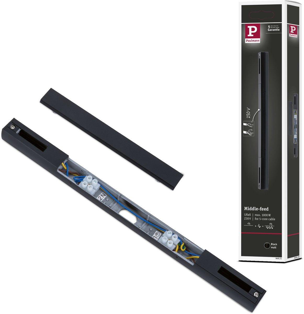 Paulmann urail voeding midden 304x18 mm max. 1000 1000w zwart mat