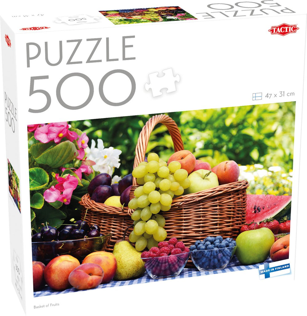 Tactic basket of fruits – puzzel – 500 stukjes – mand met kleurrijk fruit – stilleven en voedselillustratie – hoogwaardige scandinavische kwaliteit