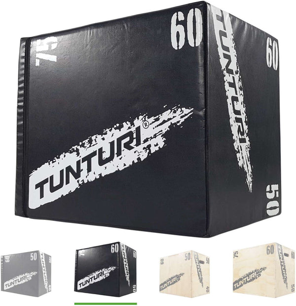 Tunturi plyo box voor krachttraining - houten fitnesskist met soft cover gemaakt van eva materiaal - jumpbox 40 50 60cm - incl. gratis fitnessapp