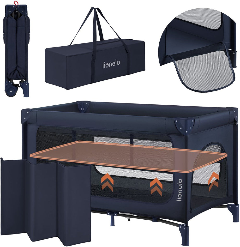 Lionelo jasmin easy fold campingbedje – opvouwbaar in seconden – 2 hoogtes matras t25 – inclusief reistas – zijdeur met rits – gaaswanden – 2 wielen met rem – stalen frame – 0-36 maanden – reisbedje