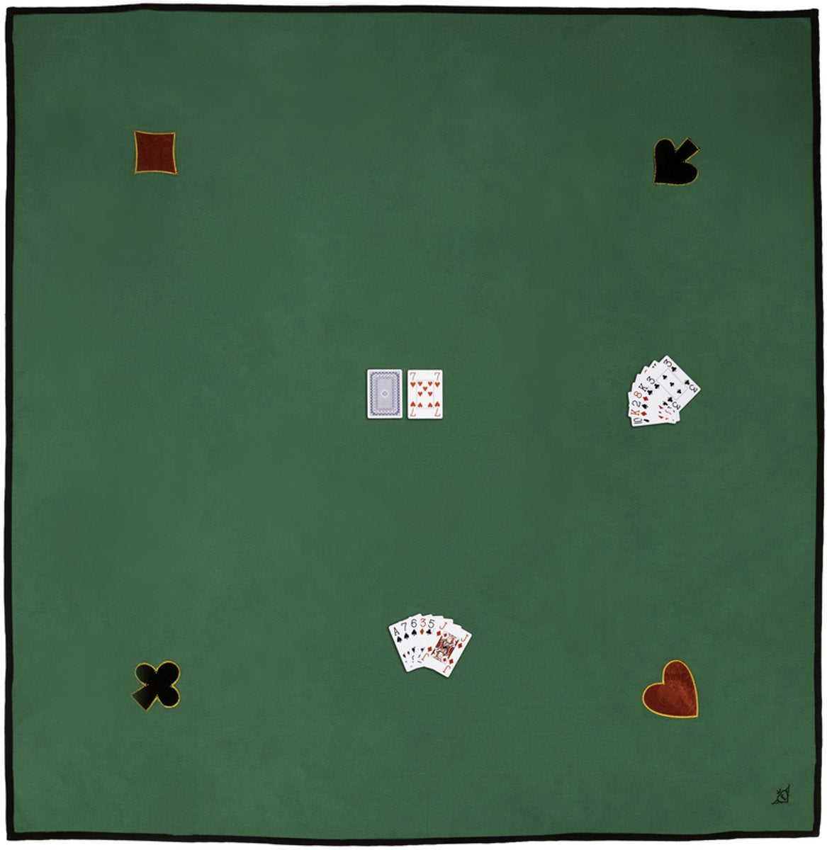 Engelhart kaartkleed – 150 x 150 cm – 100% katoen – met 4 applicaties – wasbaar – extra groot speelkleed voor kaartspellen en spelavonden –