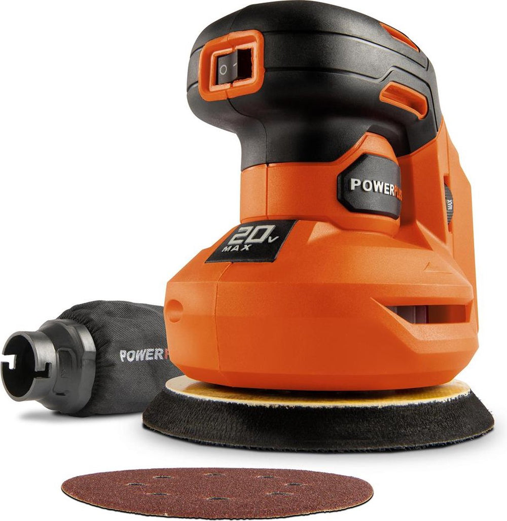 Powerplus dual power excentrische accu-schuurmachine powdp50400 - 20v, schuurpapier ᴓ125mm - 24000min-1 - zonder accu en lader, met 1 acc.