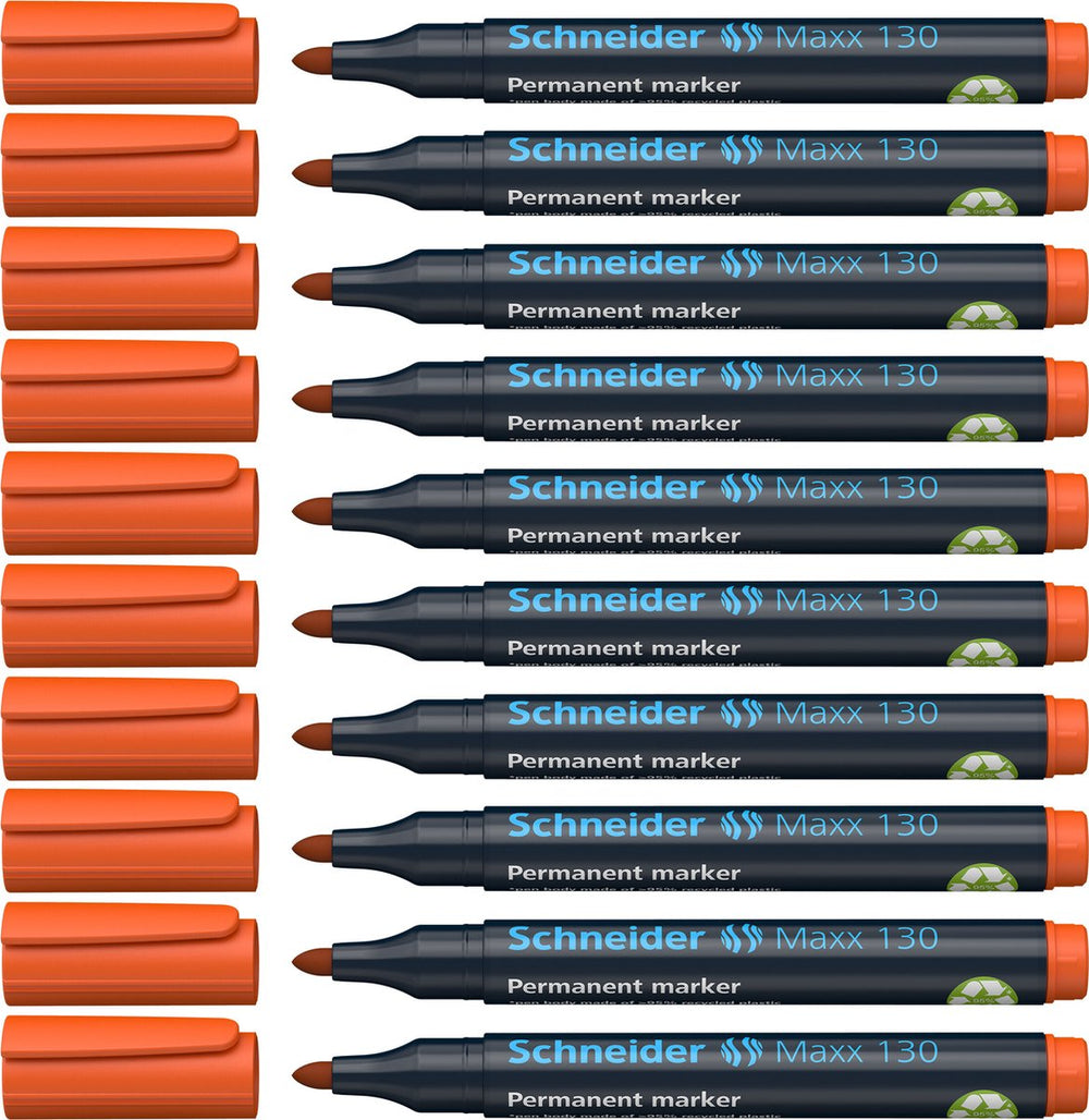 Schneider schrijfwaren schneider permanent marker - maxx 130 - ronde punt - oranje - 10 stuks - lijnbreedte 1-3 mm - s-113006-10