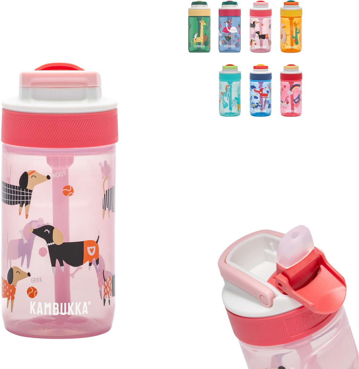 Kambukka lagoon drinkfles voor kinderen 400ml diva dogs - met geïntegreerd rietje - drinkbus kinderen - drinkbeker voor school