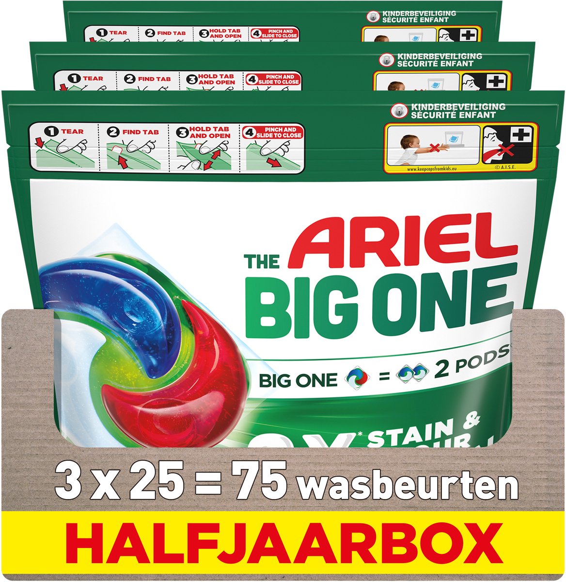 Ariel 3in1 wasmiddel pods the big one original - 3 x 25 wasbeurten