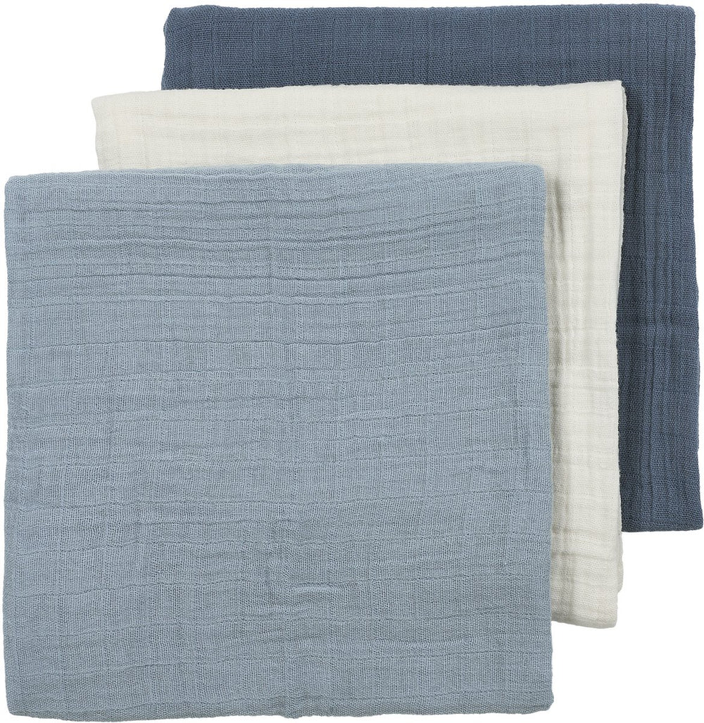 Meyco baby uni pre-washed hydrofiele doeken - pre-washed hydrofiel - natural jeans blue indigo - 70x70cm - 3-pack