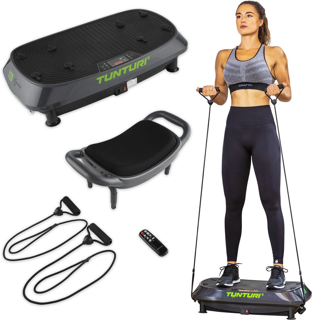 Tunturi cardio fit v20 trilplaat - incl. fitnesstoel - vibration plate - 30 snelheden - 3 programma's - vibratie en oscillatie - incl. gratis fitness app