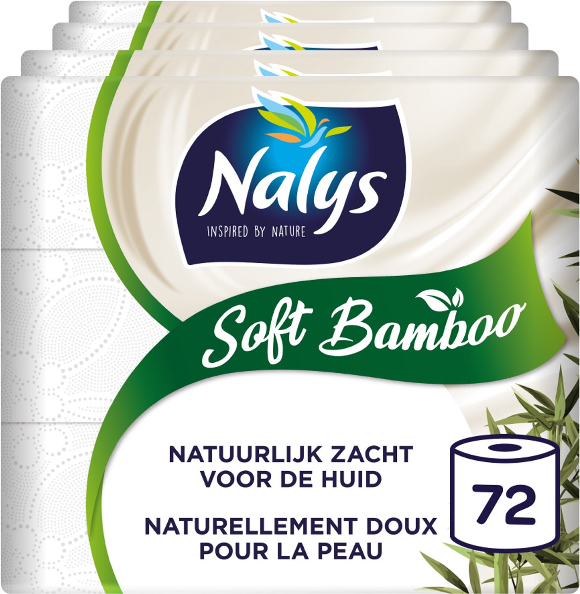 Nalys soft bamboo toiletpapier - 72 rollen - wit (3- laags) - voordeelverpakking - papieren verpakking