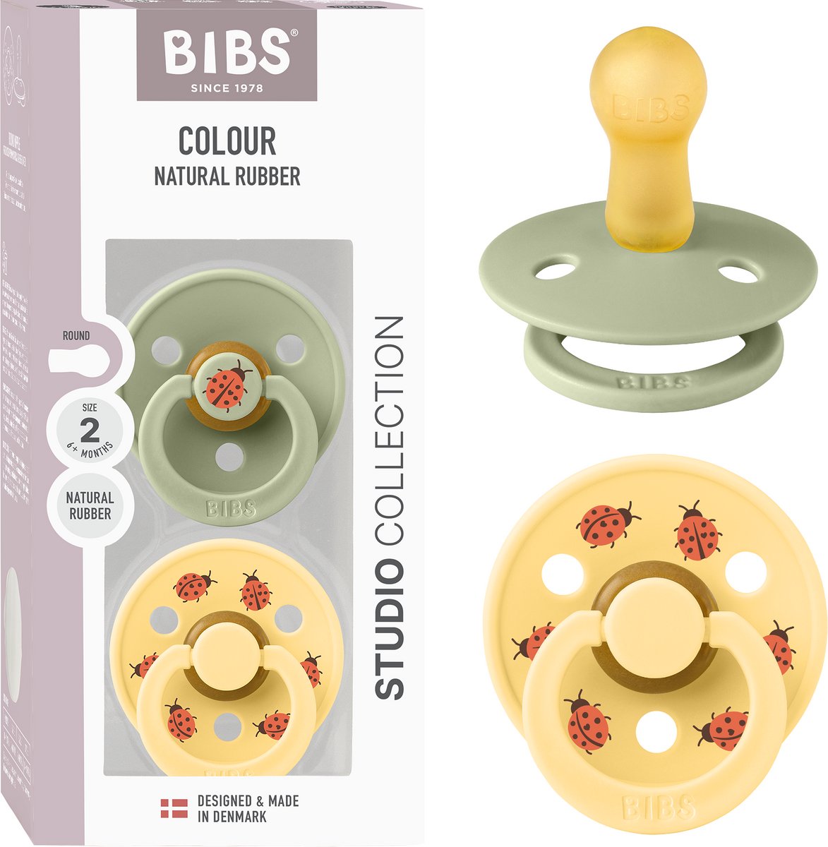 Bibs colour fopspeen - 6-18 mnd - 2-pack - rond - sage pale butter