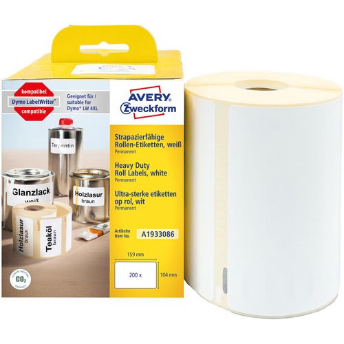Avery compatibel dymo lw 1933086 durable xl ultra-sterke etiketten zelfklevend w