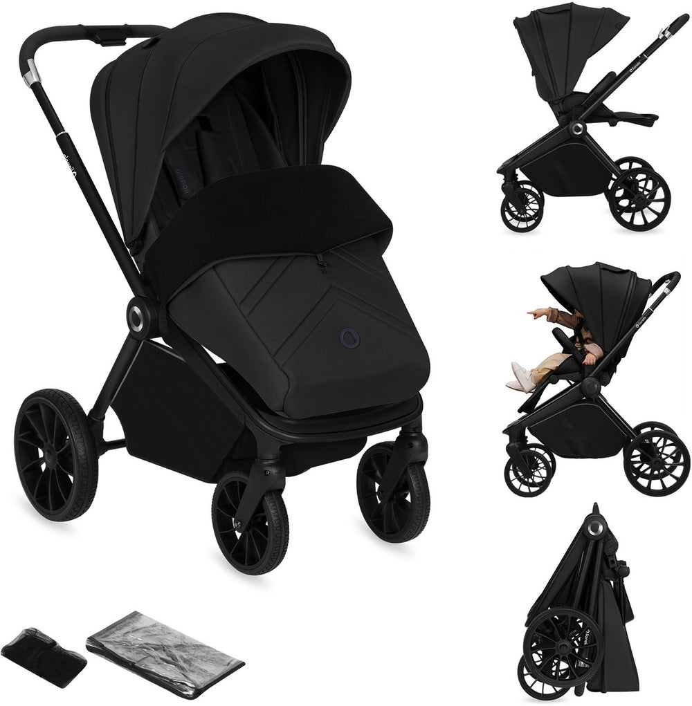 Lionelo mika plus kinderwagen - all-terrain wielen - lichtgewicht - verstelbare zitting - xxl kap met upf 50+ - compact opvouwbaar - inclusief accessoires
