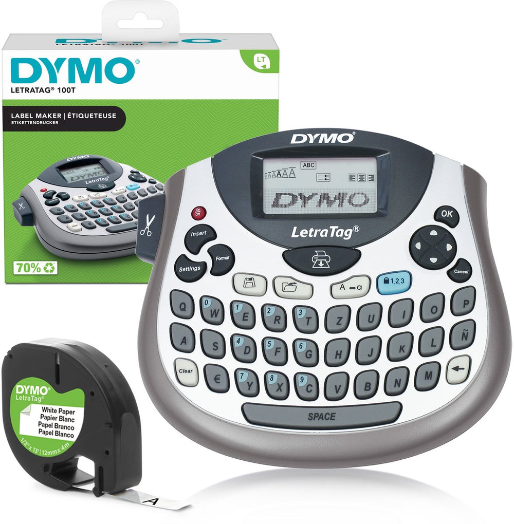 Dymo letratag lt-100t-labelmaker | draagbare labelprinter met qwertz-toetsenbord | zilver | ideaal voor op kantoor of thuis