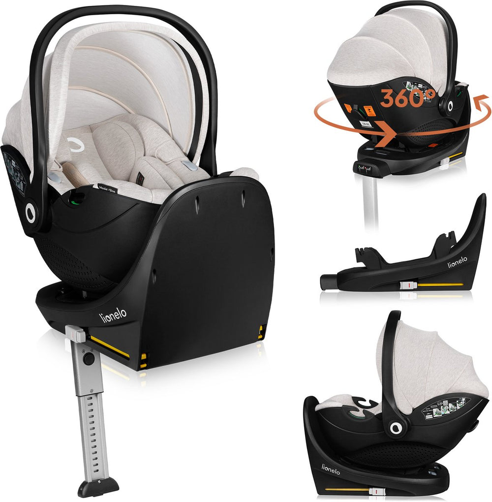 Lionelo moxie i-size set – autostoeltje met draaibare isofix-basis – autostoel rwf vanaf geboorte – bamboe stof – 360° rotatie – magnetische gordelhaakjes – dri-seat – hoofdsteun met memory foam – 4,3 kg – ademend wasbaar