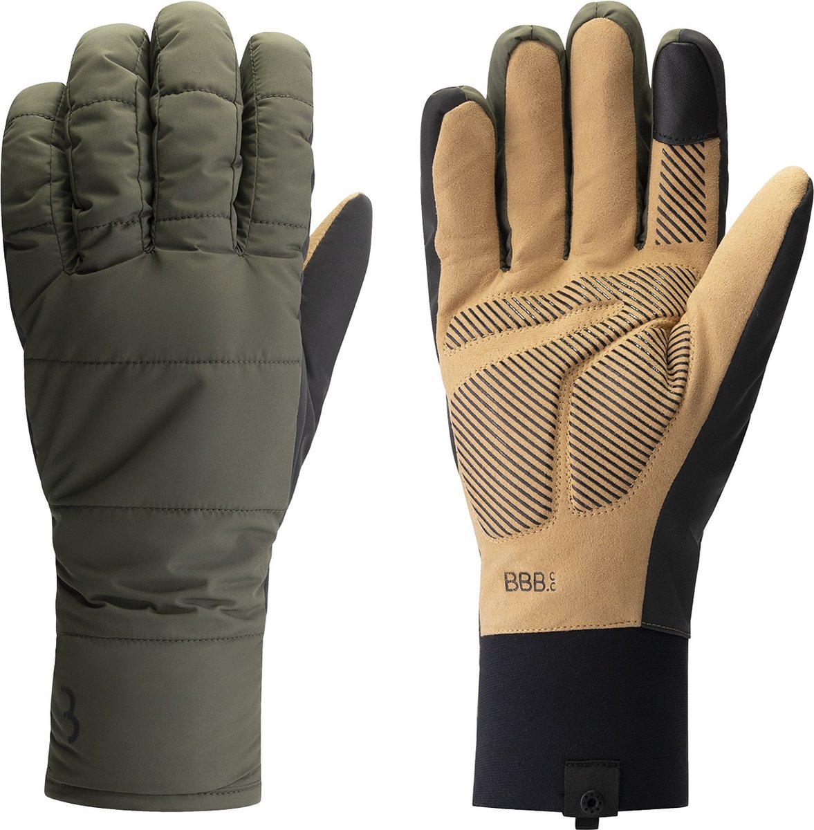 Bbb cycling puffershield fietshandschoenen winter - 0 - 5 ℃ - wind waterproof - wielrenhandschoenen heren en dames - olijf groen - maat s - bwg-41