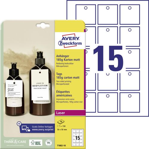 Hanglabels avery zweckform t1002-10 karton wit