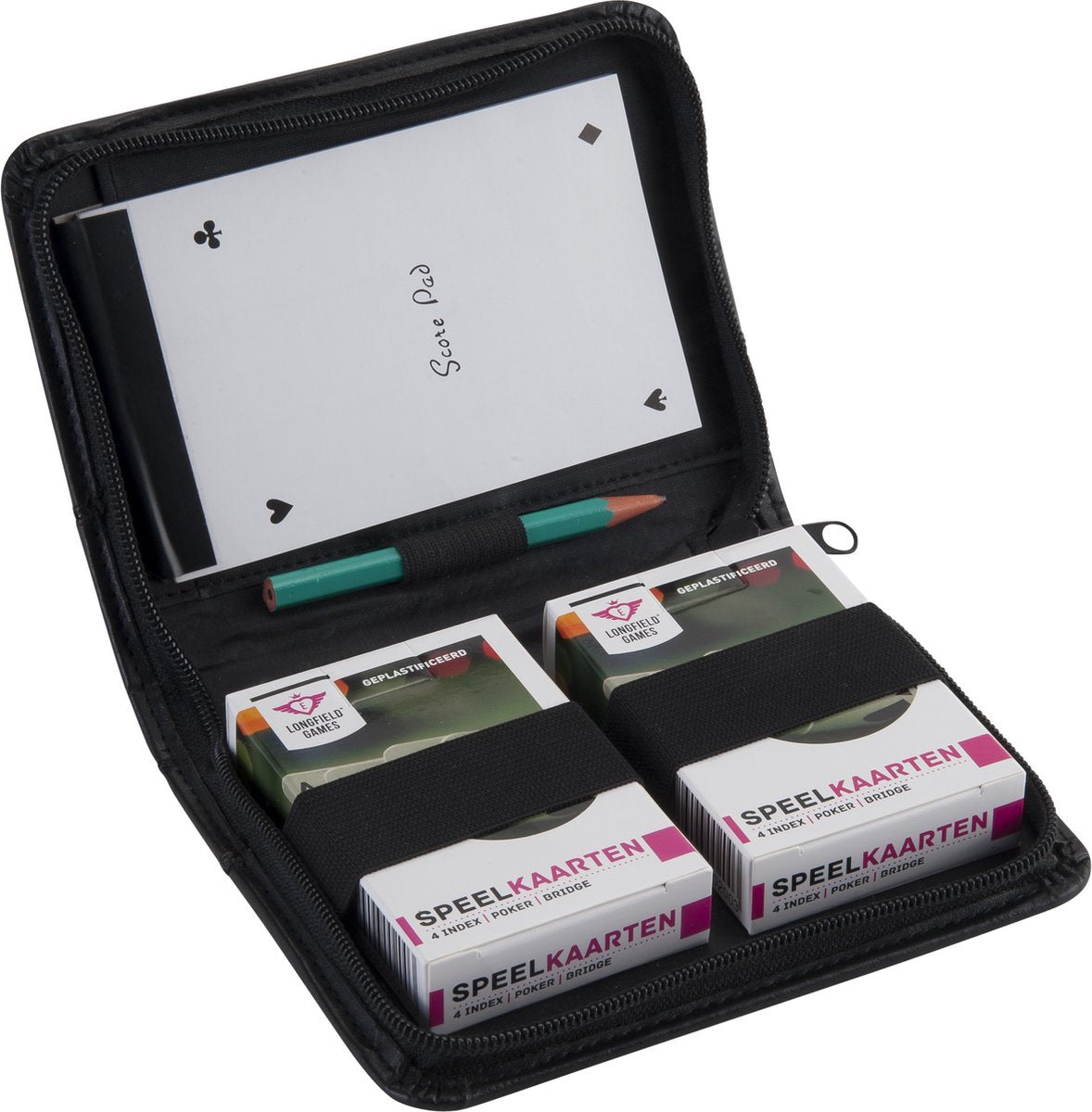 Engelhart luxury case - PU - 2 sets of playing cards - notepad and pencil - with zipper -
