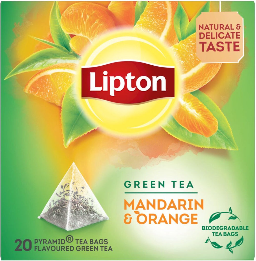Lipton green tea mandarin orange - 80 theezakjes piramid - groene thee mandarijn sinaasappel - 4 x 20 zakjes - voordeelverpakking