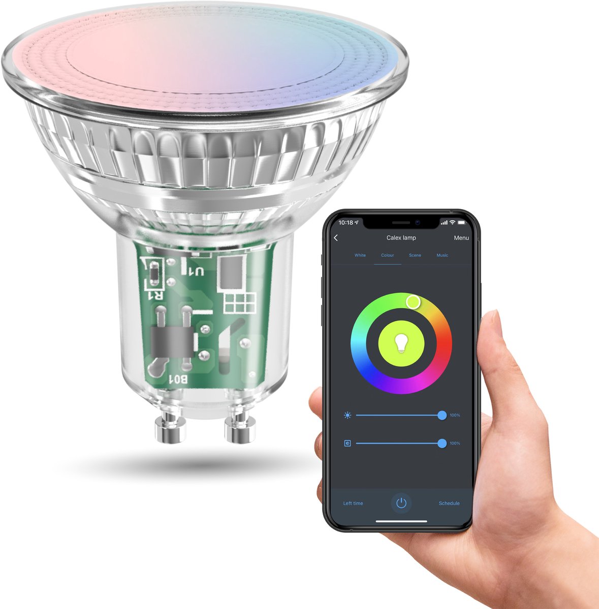 Calex smart led lamp - gu10 - wifi kleurlamp - slimme verlichting - dimbaar - rgb en warm wit licht - 4.9w