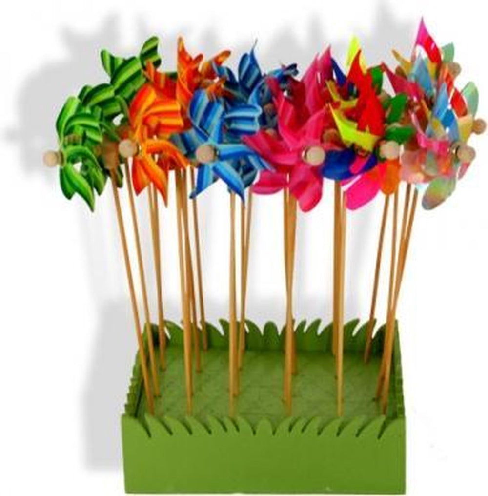 Small foot - windmill with wooden stick 28cm, 24 pcs.