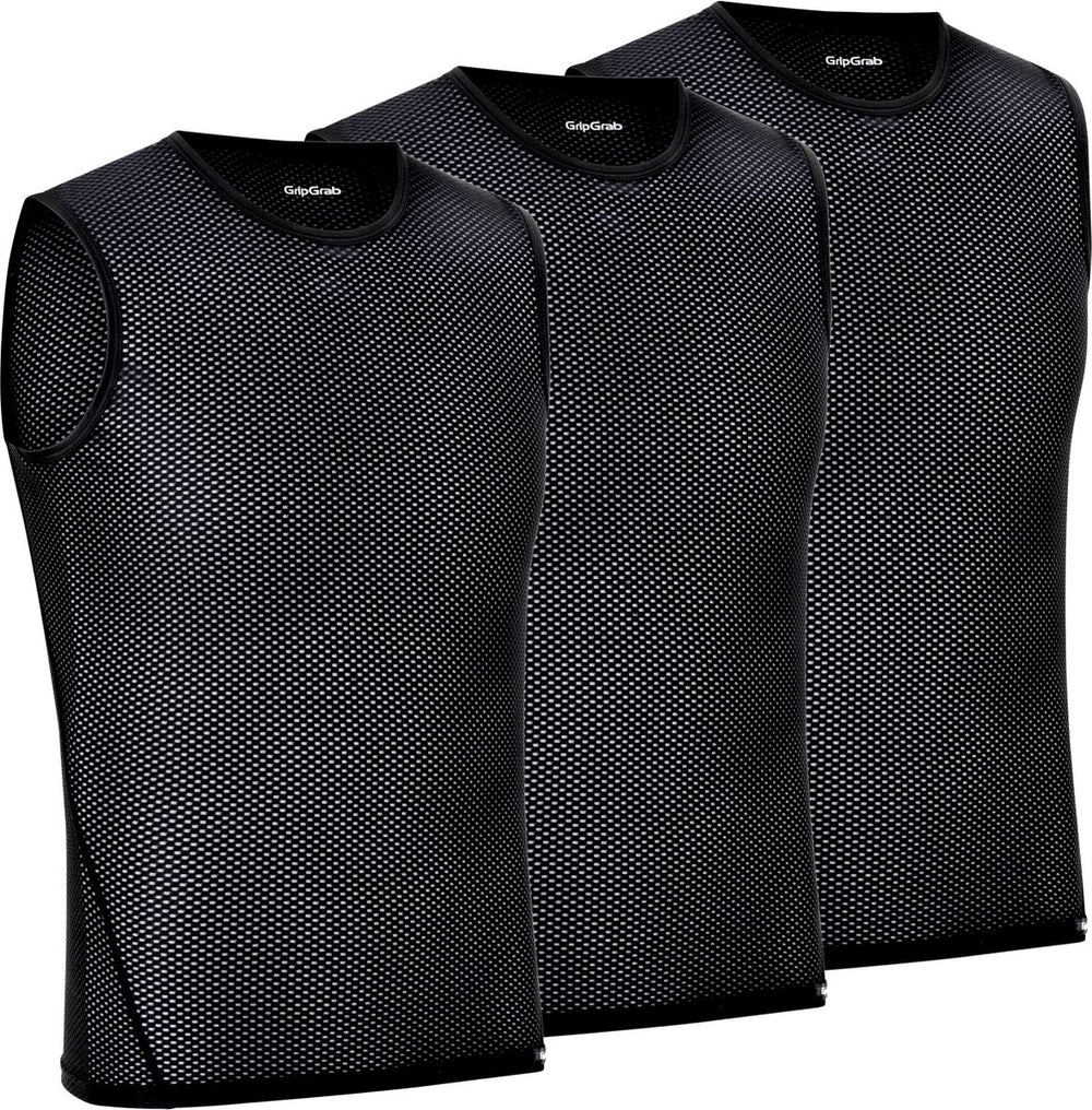 Gripgrab - ultralight 3pack mesh mouwloos base layer zomer fiets ondershirt polygiene zweethemd - zwart - heren - maat xl